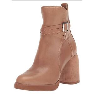 Lucky Brand Ankle Boots Size 7.5 Tan Block Heel Leather Upper